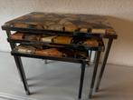 Vintage Bijzettafels Onyx Steen Chroom Set, Ophalen, Minder dan 55 cm, Gebruikt, Vierkant
