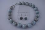 AQUAMARIJN (20 mm)-LABRADORIET ketting/oorhanger-set, Verzenden, Nieuw