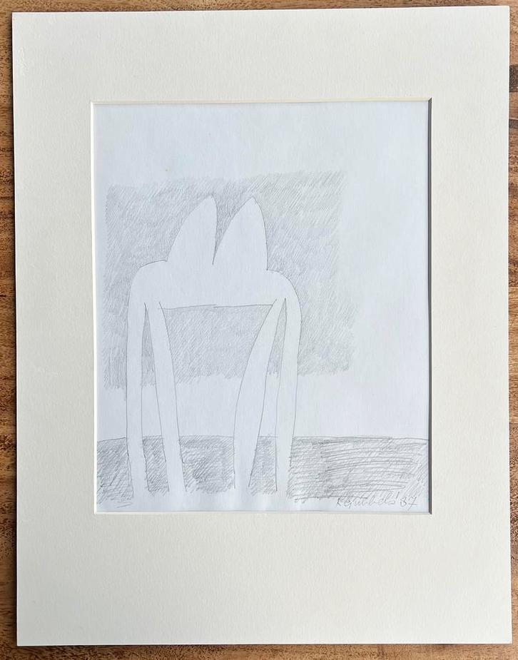Klaas Gubbels, unieke potloodtekening uit 1987; Tietentafel, Antiek en Kunst, Kunst | Tekeningen en Foto's, Ophalen