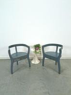 Oude houten blauwe set stoelen met bloemen uit Zweden, Gebruikt, Twee, Ophalen of Verzenden, Hout