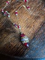 Elegante schakelketting met rode kristallen, Ophalen, Overige materialen, Met strass, Zo goed als nieuw