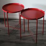 Ikea Gladom bijzettafel met dienblad rood (2 stuks), Huis en Inrichting, Tafels | Bijzettafels, Minder dan 55 cm, Rond, Zo goed als nieuw