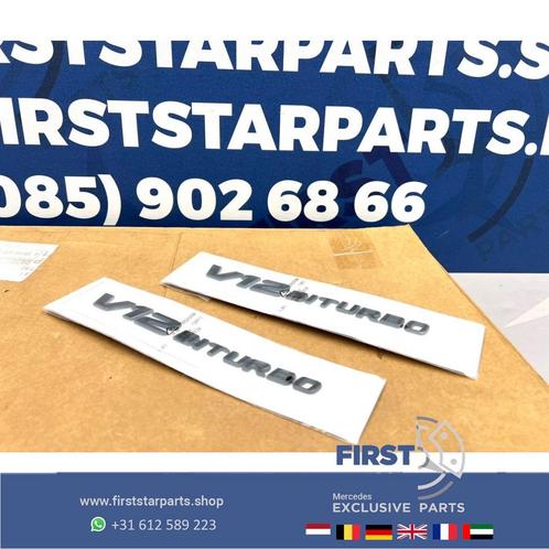 V12 BI TURBO zijscherm EMBLEEM SET LOGO BADGE Mercedes BI TU, Auto-onderdelen, Carrosserie en Plaatwerk, Mercedes-Benz, Voor, Gebruikt