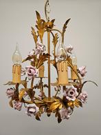 Antieke Franse kroonluchter met 20 porseleinen bloemen lamp, Antiek en Kunst, Antiek | Lampen, Ophalen of Verzenden