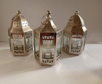 3 oosterse lantaarntjes zilverkleurig / theelicht tafellamp  beschikbaar voor biedingen