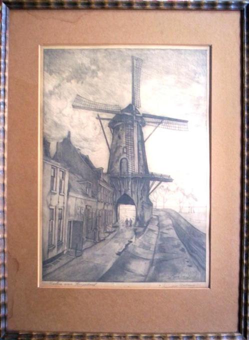 Cees Bolding.(1897-1979.De Molen van Ruysdael '28.Prachtig., Antiek en Kunst, Kunst | Etsen en Gravures, Ophalen of Verzenden