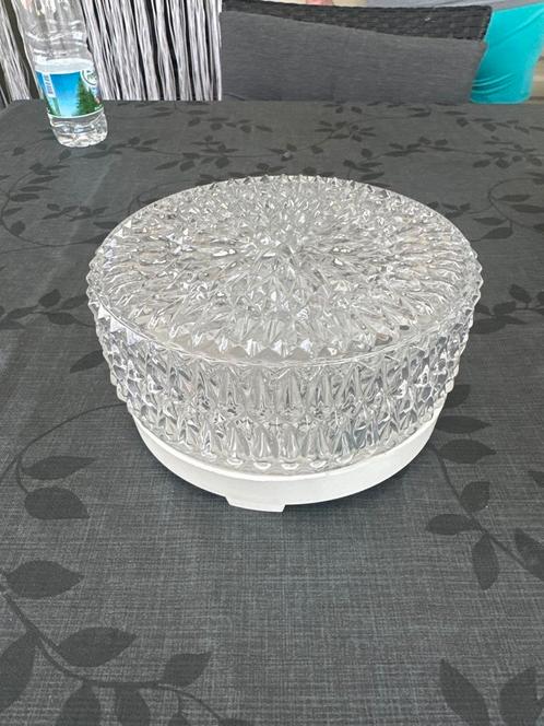 Vintage plafonnière met geslepen glas retro lamp, Huis en Inrichting, Lampen | Plafondlampen, Gebruikt, Glas, Ophalen of Verzenden