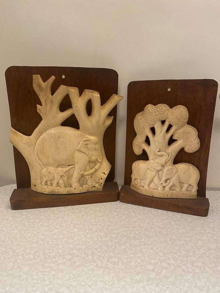 Afrikaanse Ivoorhouten Wanddecoratie Olifanten, Antiek en Kunst, Kunst | Niet-Westerse kunst, Ophalen of Verzenden