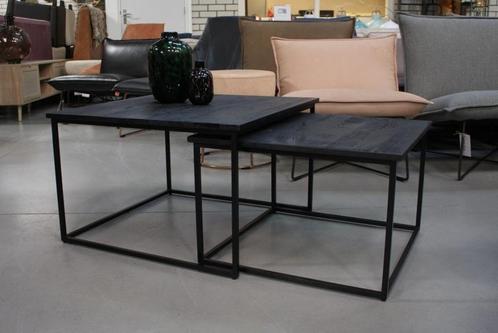 Set van 2 zwarte vierkante salontafels metaal & hout, Huis en Inrichting, Woonaccessoires | Overige, Nieuw, Ophalen
