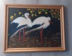 Schilderij met ooievaarspaar., Ophalen of Verzenden