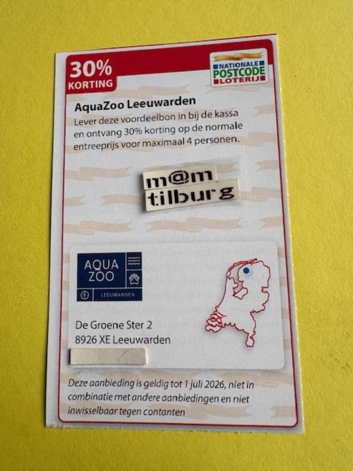 AquaZoo Leeuwarden 30% korting, Tickets en Kaartjes, Recreatie | Dierentuinen, Drie personen of meer, Ticket of Toegangskaart