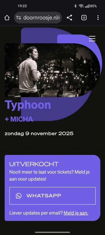 1 Kaartje Typhoon Doornroosje (staat ook op Ticketswap) beschikbaar voor biedingen