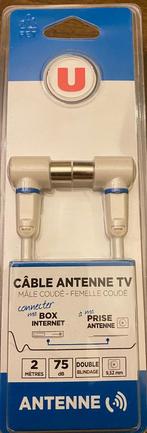 TV-antenne kabel 2m (haakse stekkers, male–female), 75 dB, Eu, Eu, Nieuw, Ophalen of Verzenden