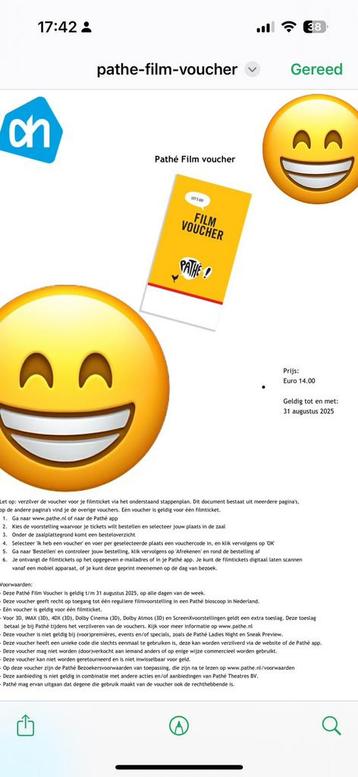 Voucher voor Pathe bioscoop (€28) en popcorn (€9,80) beschikbaar voor biedingen