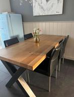 Eiken eettafel met stalen kruispoot, merk Table Du Sud, 50 tot 100 cm, Rechthoekig, Ophalen of Verzenden, Zo goed als nieuw