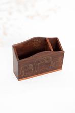 Vintage houten messing organizer olifantjes zon, Antiek en Kunst, Ophalen of Verzenden