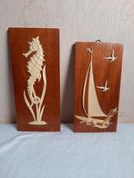 Vintage houten wanddecoraties jaren 50, Ophalen of Verzenden, Huis en Inrichting