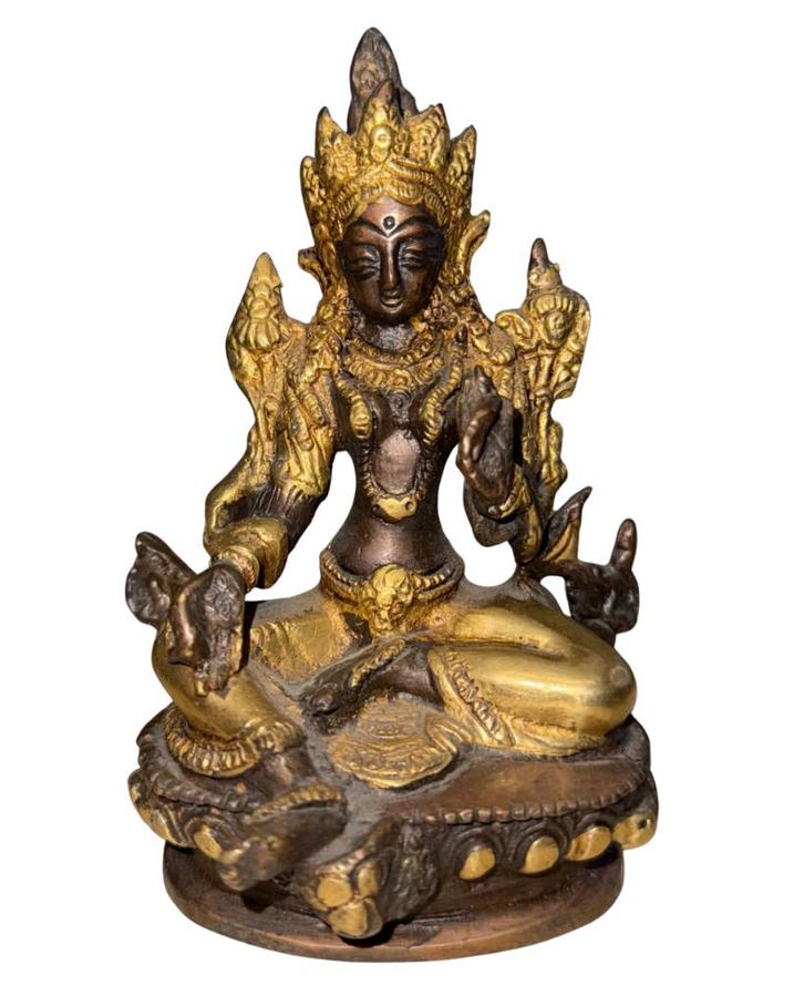Tibetaans bronzen Green Tara beeld, Huis en Inrichting, Woonaccessoires | Boeddhabeelden, Gebruikt, Ophalen of Verzenden