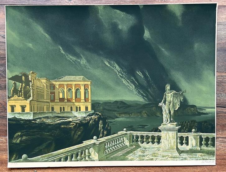Carel Willink, zeefdruk ‘surrealistisch landschap’, Antiek en Kunst, Kunst | Litho's en Zeefdrukken, Ophalen