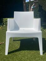 6 stuks witte blok tuinstoelen stapelbaar, Ophalen, Zo goed als nieuw, Kunststof, Stapelbaar