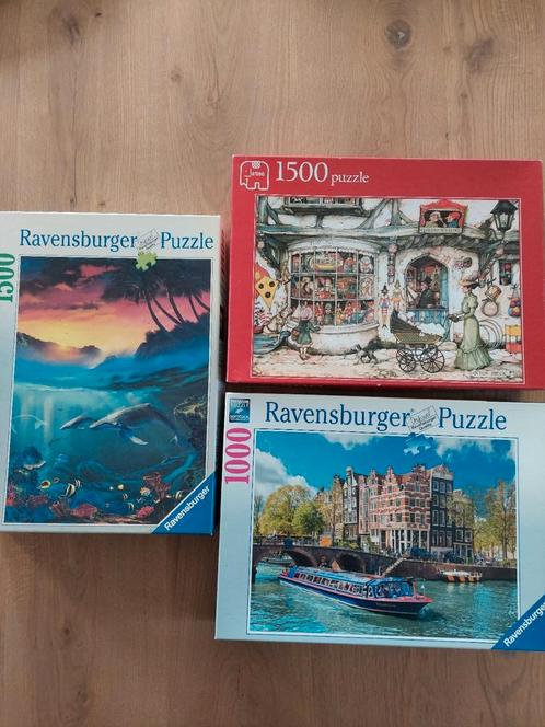 3 mooie puzzels 2 Ravensburger 1000 st en 1500 en Jumbo 1500, Hobby en Vrije tijd, Denksport en Puzzels, Ophalen of Verzenden