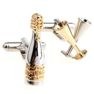 Mooie manchetknopen champagne fles en glazen beschikbaar voor biedingen