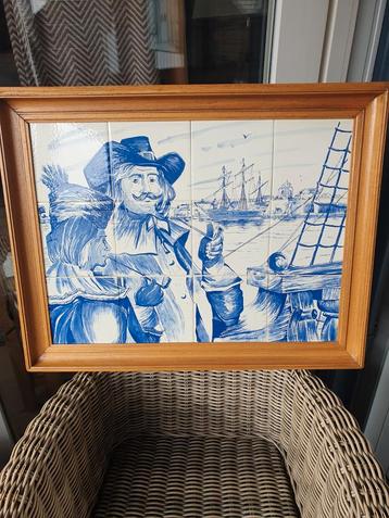 Delfts Blauw Tegeltableau in Houten Lijst voc beschikbaar voor biedingen