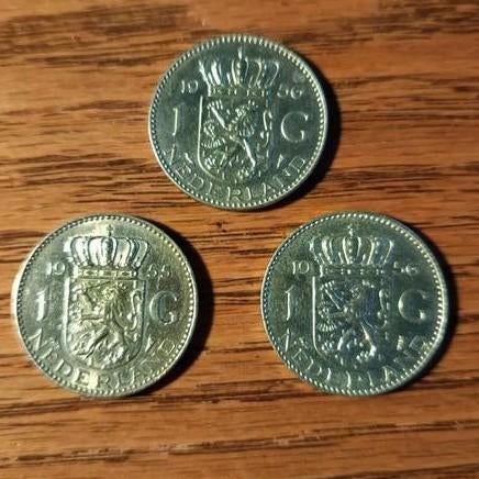 Drie Zilveren Guldens - Nederland, 1 gulden, Koningin Juliana, Setje, Zilver