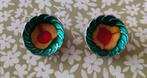 Atelier gemaakte cloisonne groen-geel-rode clips., Sieraden, Tassen en Uiterlijk, Oorbellen, Ophalen of Verzenden, Zo goed als nieuw