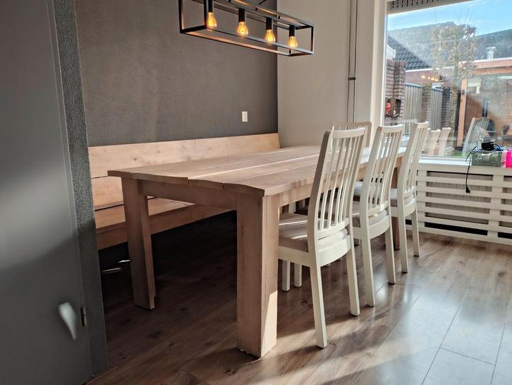 Mooie steigerhouten eetkamerset, Huis en Inrichting, Complete eetkamers, Gebruikt, 4 tot 6 stoelen, Ophalen