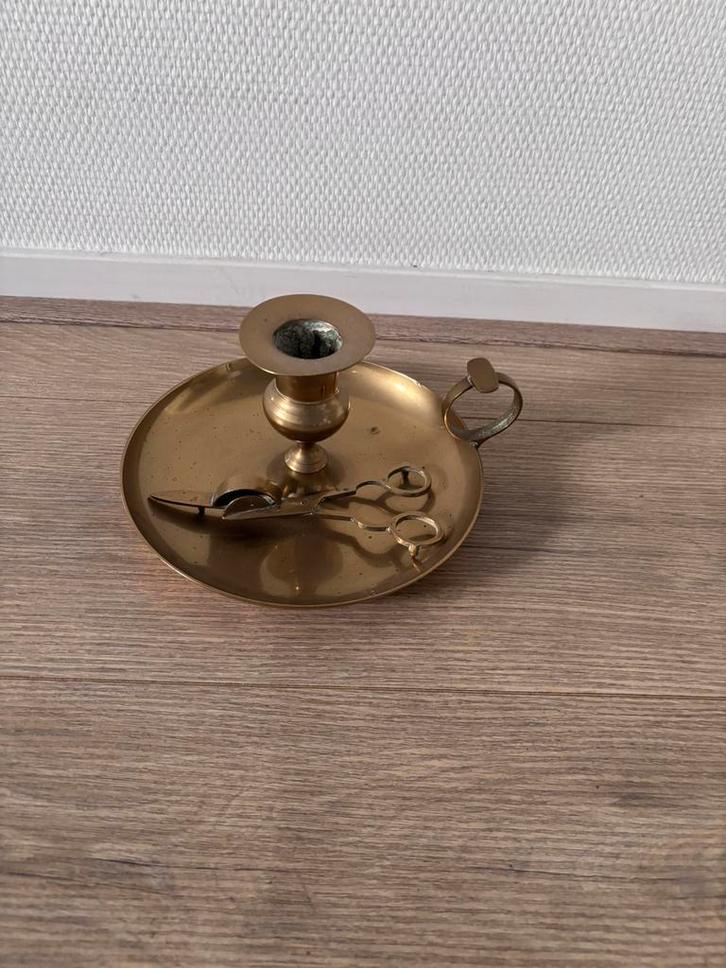 Vintage Messing Kandelaar met Schaar, Antiek en Kunst, Antiek | Kandelaars, Koper of Brons, Ophalen