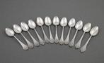 12 mokkalepeltjes zilver, waaier, H. Hooijkaas, jaren '30, Antiek en Kunst, Antiek | Bestek, Verzenden