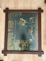 Klassiek Schilderij met Houten Lijst - Interieur Scène Haard, Antiek en Kunst, Kunst | Schilderijen | Klassiek, Ophalen