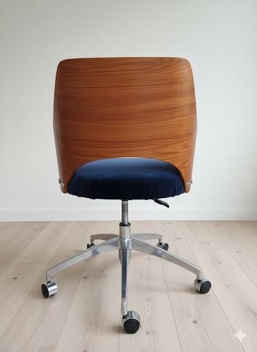 Gerestaureerde Bureaustoel, Houten Rugleuning, donkerblauw, Huis en Inrichting, Bureaustoelen, Zo goed als nieuw, Blauw, Ophalen of Verzenden