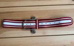 Riem - Rood Wit Stof / leer met gesp van Staal - 100 cm, Kleding | Dames, Riemen en Ceinturen, Echt leder, Ophalen of Verzenden