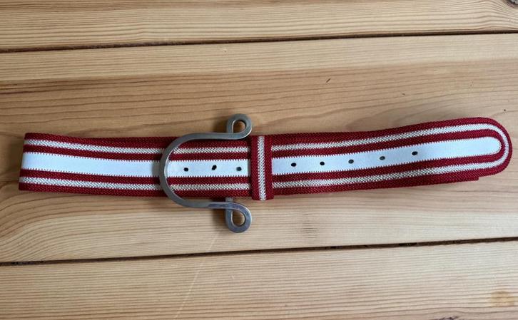 Riem - Rood Wit Stof / leer met gesp van Staal - 100 cm, Kleding | Dames, Riemen en Ceinturen, Zo goed als nieuw, 100 cm of meer