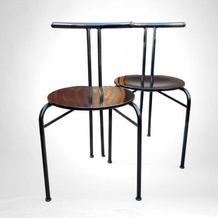 2x Postmodern design stoelen, Italië, 1980s, Huis en Inrichting, Stoelen, Gebruikt, Twee, Hout, Metaal, Zwart, Ophalen of Verzenden