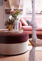 SofaCompany poef webbing bruin met opbergruimte, Huis en Inrichting, Ophalen, Gebruikt, Rond, Stof