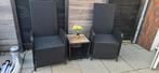 2 verstelbare poly rattan stoelen met tafeltje, Ophalen, Gebruikt