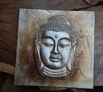3D Buddha Schilderij Zwaar Reliëf Goud Metallic – 55 x 55cm, Ophalen, Zo goed als nieuw