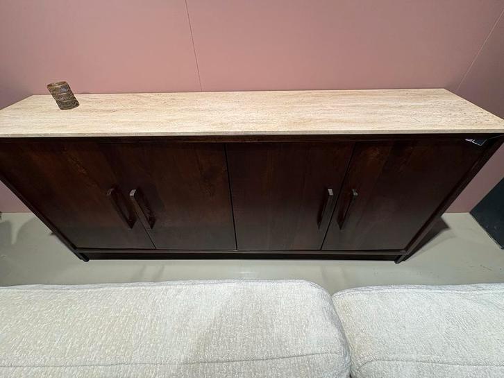 Showmodel Travertin Dressoir - Mango Hout Onderstel, Huis en Inrichting, Kasten | Buffetkasten, Gebruikt, Minder dan 100 cm, 150 tot 200 cm