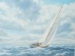zeiljacht op ruwe zee , olieverf , gesign, pr. staat 75 euro, Antiek en Kunst, Kunst | Schilderijen | Klassiek, Ophalen of Verzenden