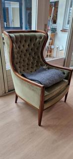 Vintage groen gecapitonneerd velours stoel, Antiek en Kunst, Ophalen of Verzenden