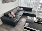Zwarte lederen hoekbank - 2 elementen - chroom sledepoten, Huis en Inrichting, Banken | Bankstellen, Ophalen, 250 tot 300 cm, Gebruikt