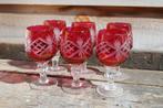 Set van 6 Kristal Rode Wijnglazen, Antiek en Kunst, Antiek | Glas en Kristal, Ophalen of Verzenden