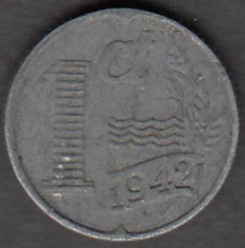 Nederland 1 cent 1942 Wilhelmina Zink, Sch. 1040  beschikbaar voor biedingen