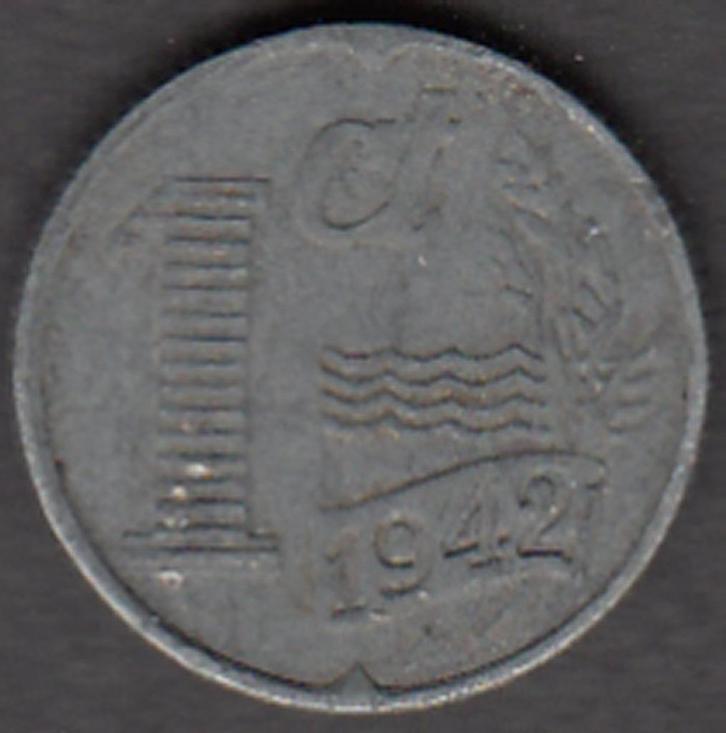 Nederland 1 cent 1942 Wilhelmina Zink, Sch. 1040, Postzegels en Munten, Munten | Nederland, Losse munt, 1 cent, Koningin Wilhelmina