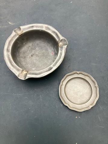 Tinnen Asbak & Schaaltje - Vintage Set beschikbaar voor biedingen