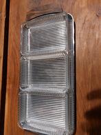 Vintage roestvrij stalen dienblad met 3 glazen bakjes, Ophalen of Verzenden, Zo goed als nieuw, Rechthoekig