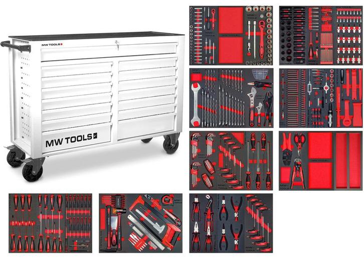 Gevulde brede, witte gereedschapswagen XL 514-delig MW Tools, Auto diversen, Autogereedschap, Zo goed als nieuw, Ophalen